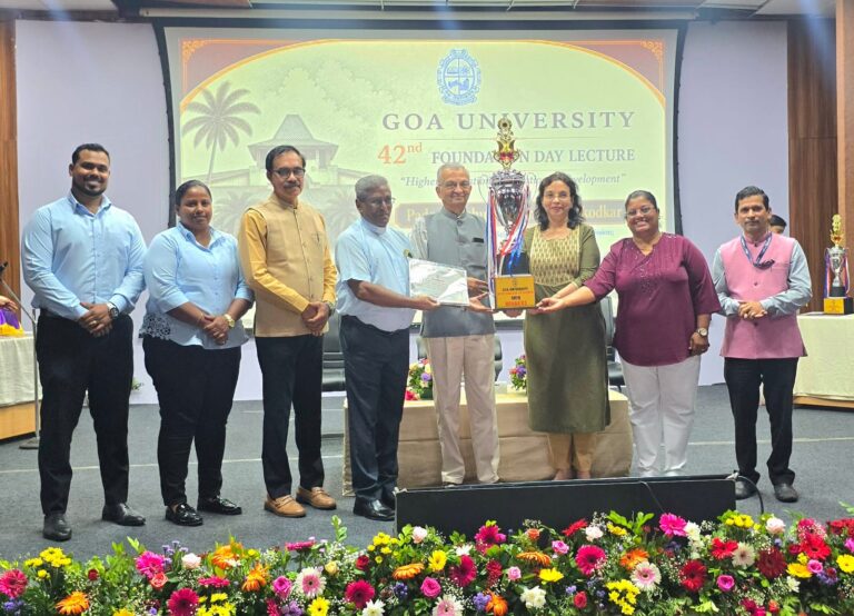 (Left to Right) Mr. Roger Fernandes & Ms. Astrid Pereira Instructors in Physical Education Prof. Hari Lal Menon Vice Chancellor Goa University Fr